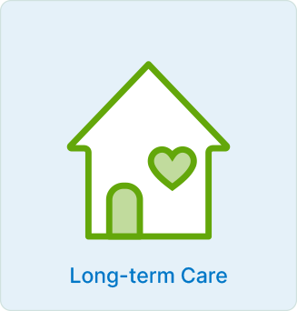 Image of house with text "Long-term Care"